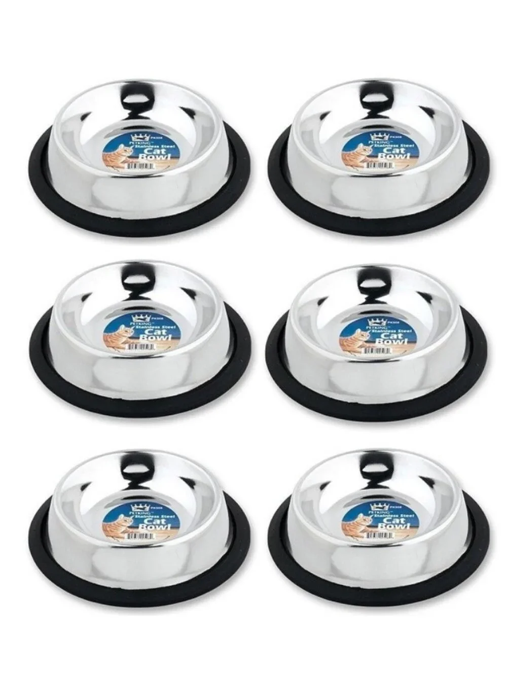 6 Pack Pet King Stainless Steel Cat Bowls Small Dog Water Food No Tip, 6 oz Each